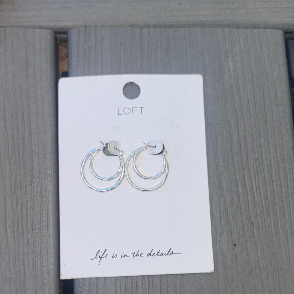 LOFT Silver Double Hoop Drop Earrings